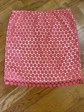 Talbots Coral Floral Crochet Pencil Skirt Lined Size 14